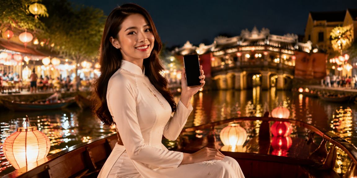 Người dùng Hội An đăng ký tài khoản nhận bonus trong trang phục áo dài